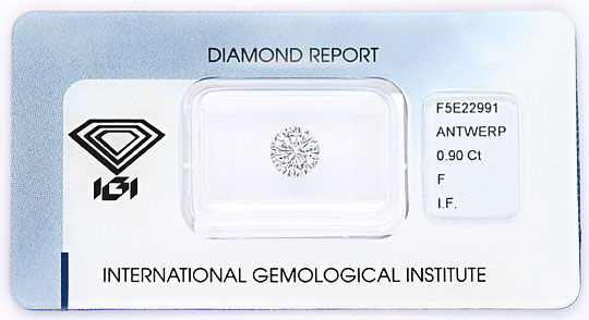 Foto 1 - Diamant 0,90ct Brillant IGI Lupenrein, Top Wesselton F, D5162