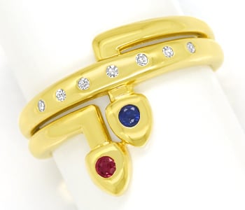 Foto 1 - Gelbgoldring mit Saphir Rubin und lupenreinen Diamanten, R8983